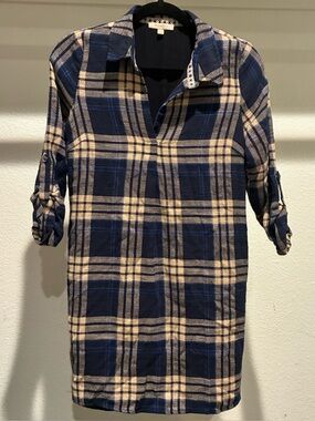 Skies Are Blue Navy and Cream Plaid Button-Down Shirt Dress Size XS